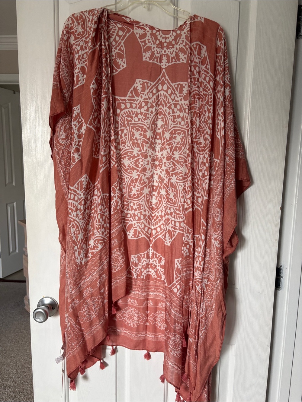 Salmon Boho Floral Mandala Kimono Wrap